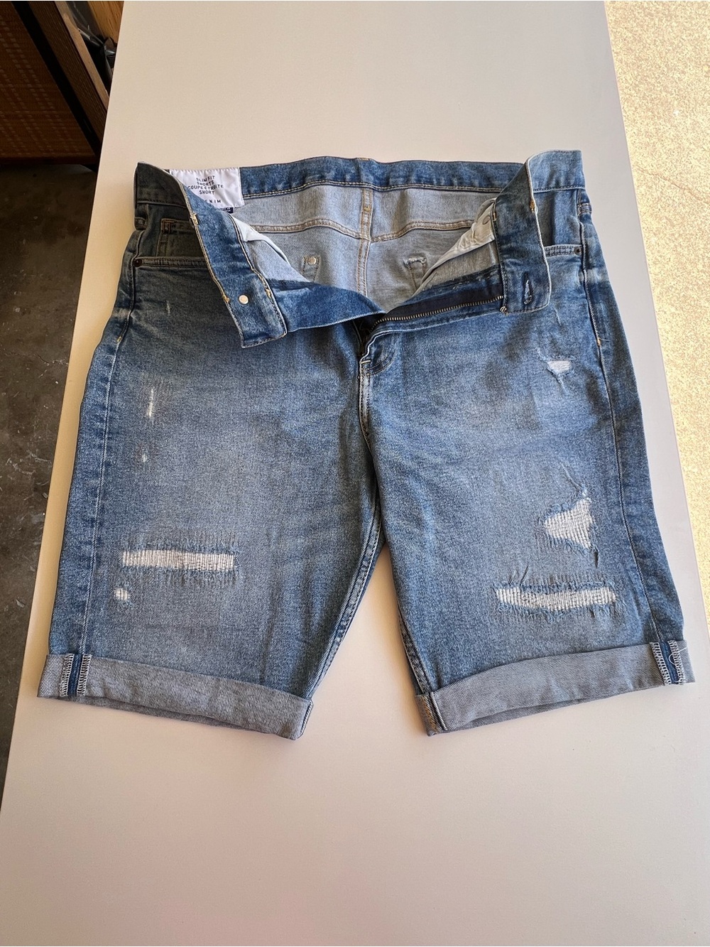 H&M Light Blue Distressed Men's Denim Shorts